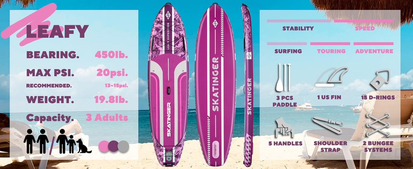 Leafy Expedition Pink 350x89x15 cm (11'6'') deska SUP do jogi