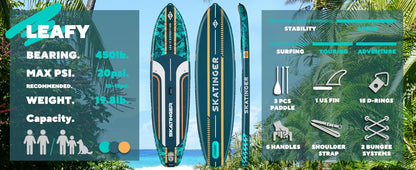 Leafy Expedition Green 350x89x15 cm (11'6'') deska SUP do jogi 